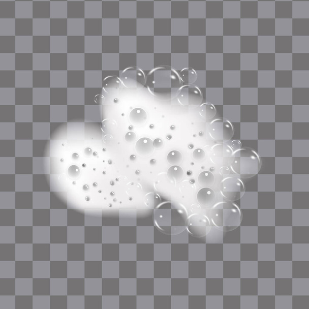 Shampoo bubbles texture.Bath foam isolated on transparent background. Sparkling shampoo and bath lather, vector illustration. - Vettoriali, immagini