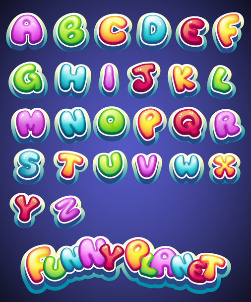 Set van cartoon gekleurde letters voor decoratie van verschillende namen voor games. boeken en webdesign - Vector, afbeelding