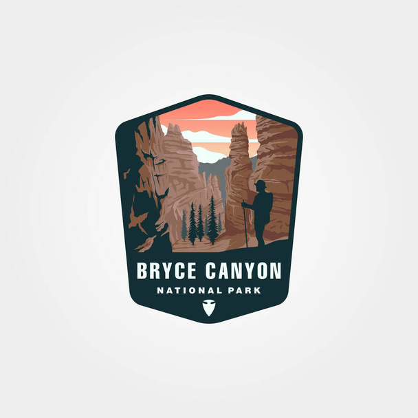 bryce canyon vector logo vintage illustration design, national park sticker patch design - Vector, afbeelding