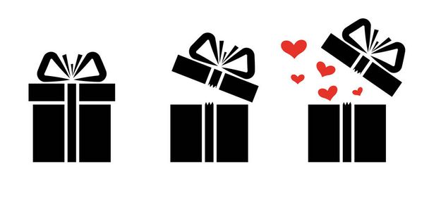 Gift box and open gift box hearts icons. vector illustration isolated on white background - Wektor, obraz