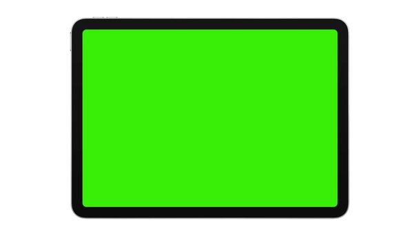 Tableta Počítač se zelenou obrazovkou izolované na bílém pozadí. 3D ilustrace. - Fotografie, Obrázek