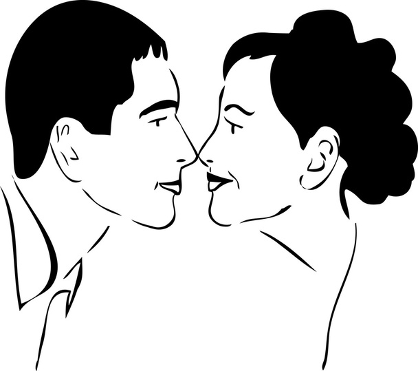 Men and woman nose to nose with a smile - Διάνυσμα, εικόνα
