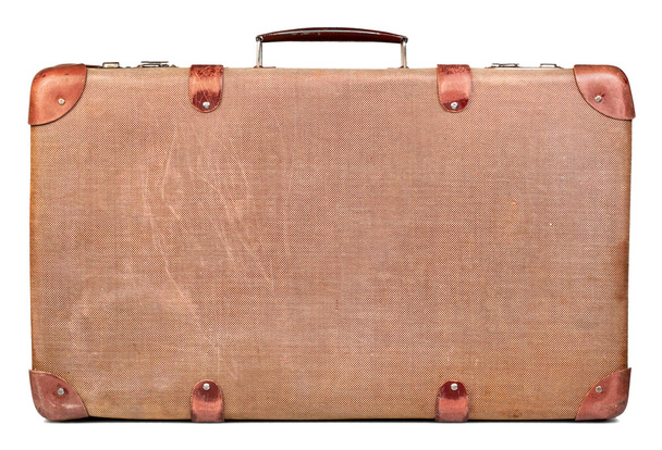 Vintage brown suitcase isolated over white background - Foto, imagen