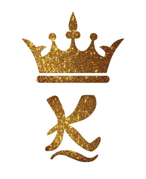 Golden gold yellow glitter crown stencil silhouette.King calligraphy design.K Alphabet Letter.Tiara diadem drawing.Prince.Decoration element.Male t shirt print. Cricut plotter laser cutting.Logo. DIY - Fotó, kép