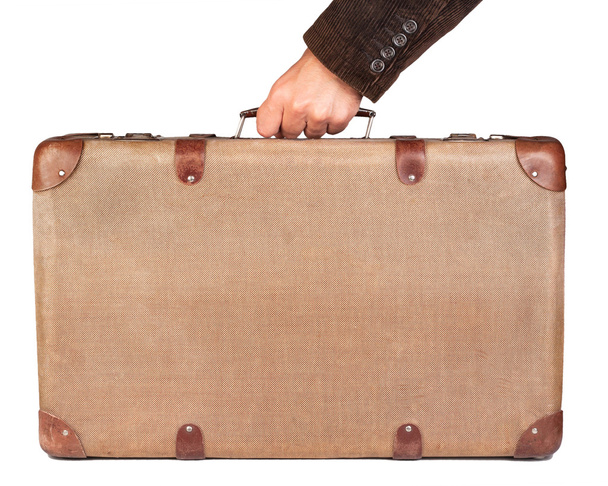 Vintage brown suitcase isolated over white background - Valokuva, kuva