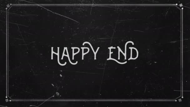 Happy End - Retro Outro. Vintage pop-up text screen saver with text: Happy End. A re-created film frame from the silent movies era. Outro. - Imágenes, Vídeo