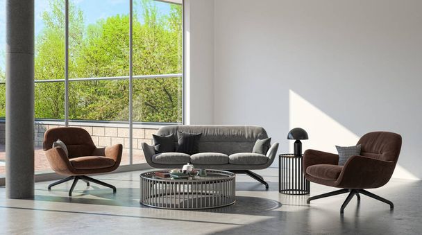 Illustration 3D rendering large luxury modern bright interiors Living room mockup computer digitally generated image - Foto, immagini