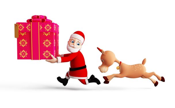 Ren geyiği ve Santa çalışıyor - Fotoğraf, Görsel
