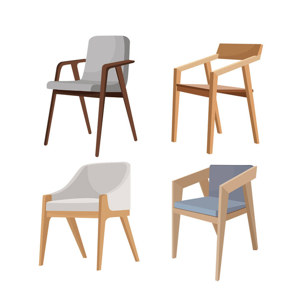 Rajzfilm színes szék ikon készlet bútorok belsőépítészeti koncepció Flat Design Style. A modern és klasszikus vektor illusztrációja. - Vektor, kép