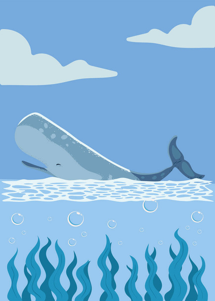giant whale in the sea, design - Вектор,изображение