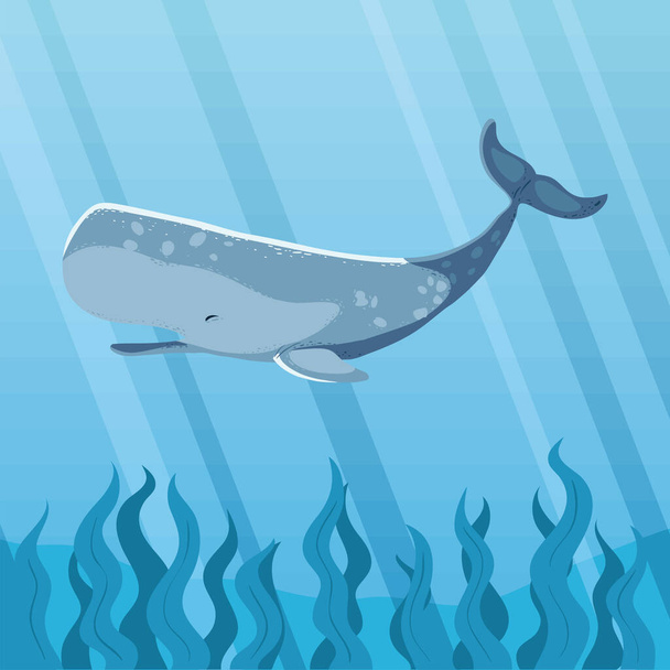sperm whale in the surface sea, design - Vettoriali, immagini