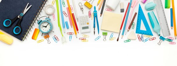 School stationery isolated on white background. Banner for sale. - Fotoğraf, Görsel