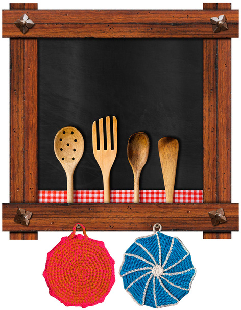 Mutfak gereçleri ile boş yazı tahtası - Fotoğraf, Görsel