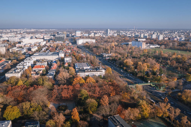 Aerial drone photo with Wawelska Street in Warsaw city, Poland - Photo, image