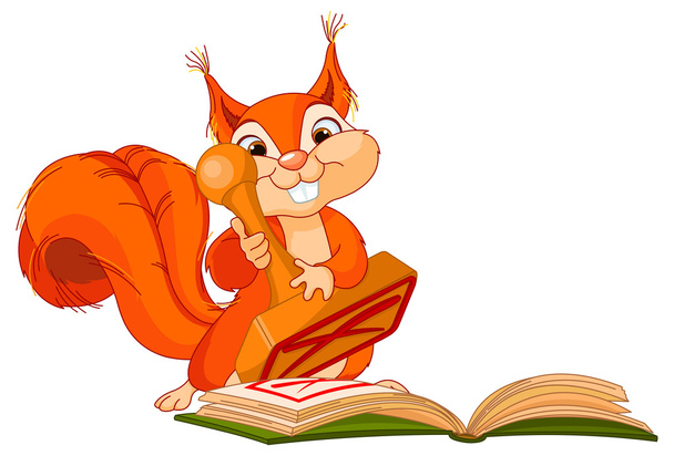 Funny squirrel with seal and book - Vektori, kuva