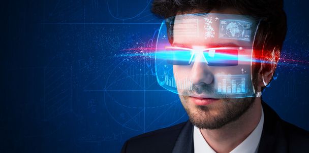 Man with future high tech smart glasses  - Foto, Imagen