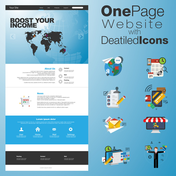 One page website design template. All in one set for website des - Vector, afbeelding