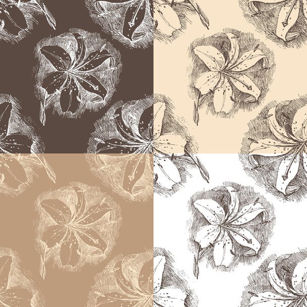 Lily seamless in vintage style - Vector, Image