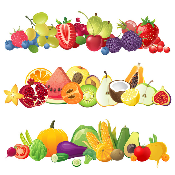 fruits vegetables and berries borders - Vetor, Imagem
