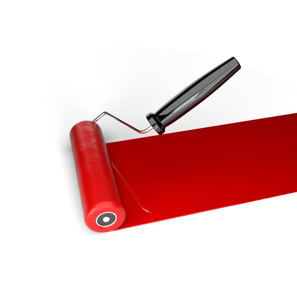 Red roller with a paint - Fotoğraf, Görsel