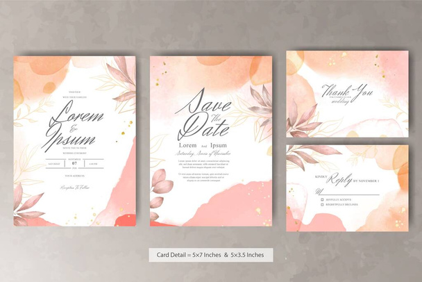 Hand Painted Watercolor Floral Wedding Invitation Set Template - Vektor, Bild