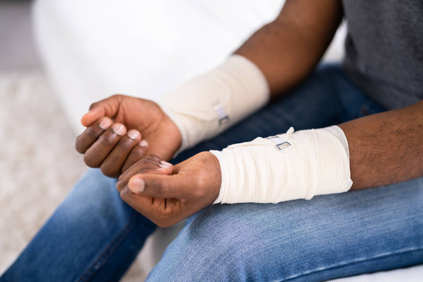 Anxious Behavior Bandaged Wrists After Cutting Veins - Foto, imagen