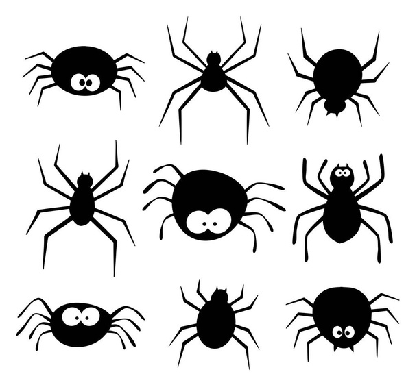 spider of halloween isolated on white background. Scary spiderweb hand drawn silhouette. - Vektör, Görsel