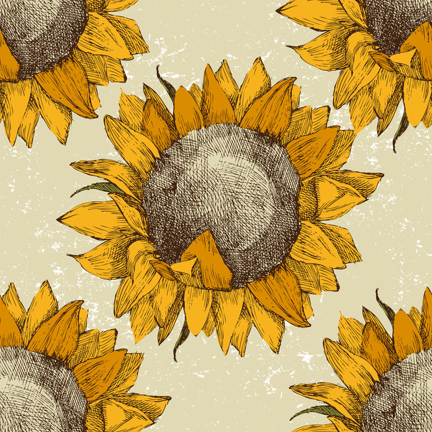 seamless ornament with sunflowers - Vector, afbeelding
