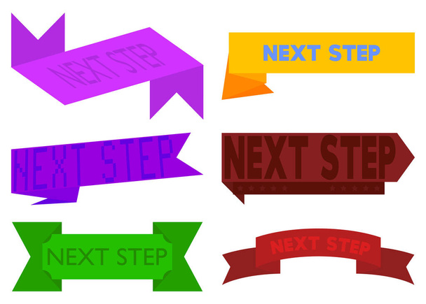 Set of ribbon with Next Step text. Banner template. Label sticker. Sign. - Vetor, Imagem