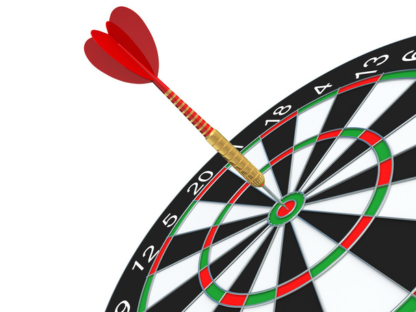 Red Darts arrow in bullseye. - Photo, Image