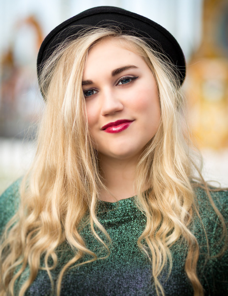 Beautiful Blond Teenage Girl in a Bowler Hat - Fotoğraf, Görsel