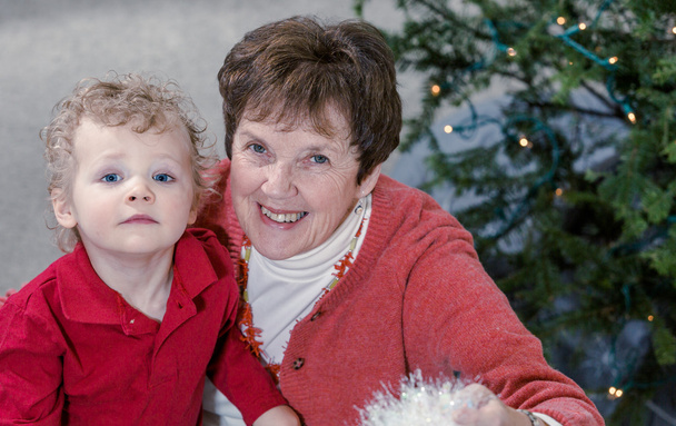 Babička a vnuk, zdobení vánočního stromu - Fotografie, Obrázek