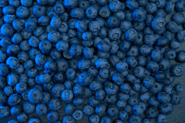 Fresh hand-picked blueberries background with copy space for your text. Border design. Vegan and vegetarian concept. Macro texture of blueberry berries. Summer healthy food. - Photo, Image