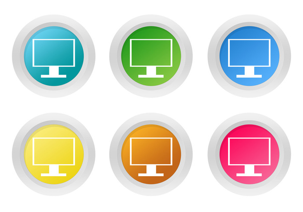 Conjunto de botões coloridos arredondados com tela de tv do símbolo do monitor do computador
 - Foto, Imagem