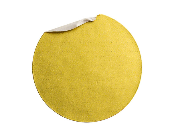 Blank golden round adhesive paper metallic sticker label isolated on white background - 写真・画像