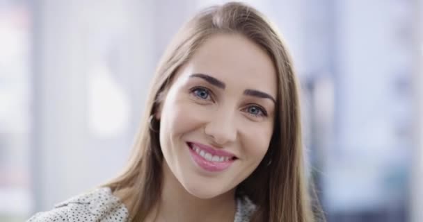 Beauty, happiness and flawless perfection with the face of a beautiful woman smiling while feeling happy and carefree. Portrait and headshot of a young female with healthy teeth and a bright smile. - Felvétel, videó