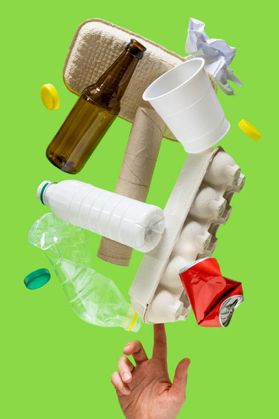 Recycling concept - levitation of recyclable materials on bright background. High quality photo - Foto, imagen