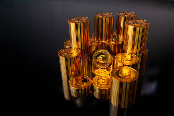 3D rendering of pile of gold euro coins. business concept, finance backgound, exchange market - Foto, imagen