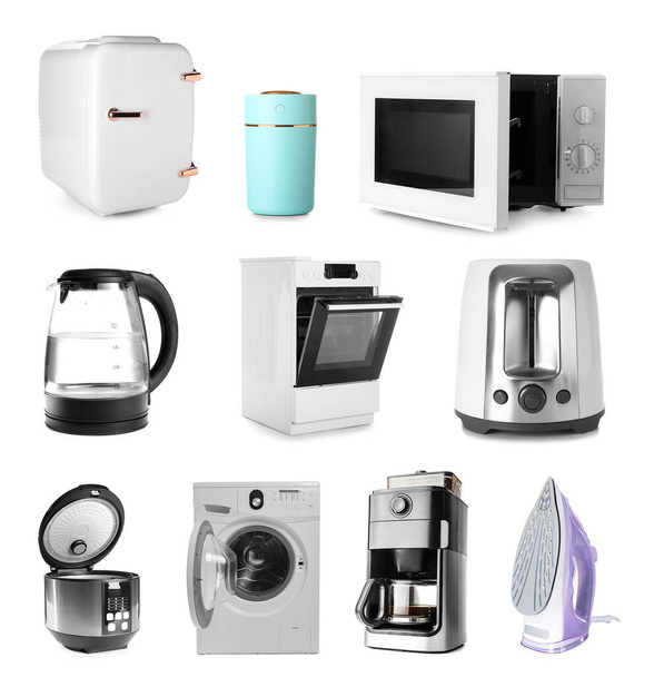 Set of different household appliances isolated on white - 写真・画像