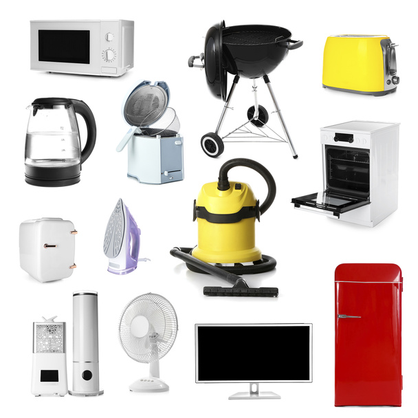 Set of different household appliances isolated on white - Photo, Image