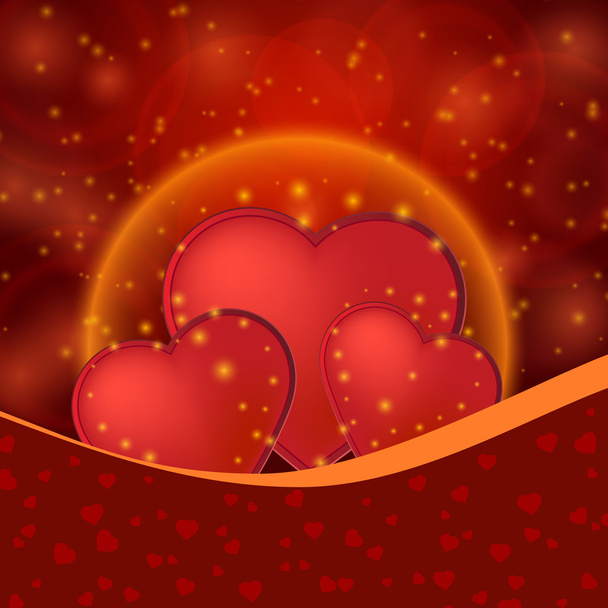 赤いハートのロマンチックなバレンタインの日の光沢のあるカード - ベクター画像