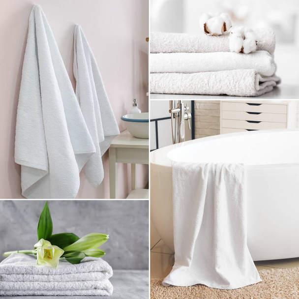 Collage with clean soft terry towels - Fotografie, Obrázek