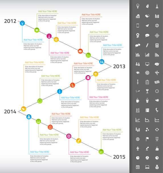 Timeline with rainbow milestones and event icons - Vector, Image