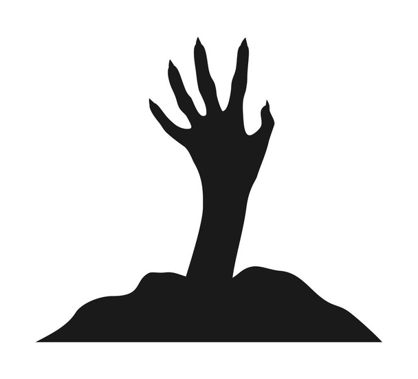 Black silhouette of a Halloween hand on a white background. A thin bony hand with claws sticking out of the grave. Vector illustration - Vektor, Bild