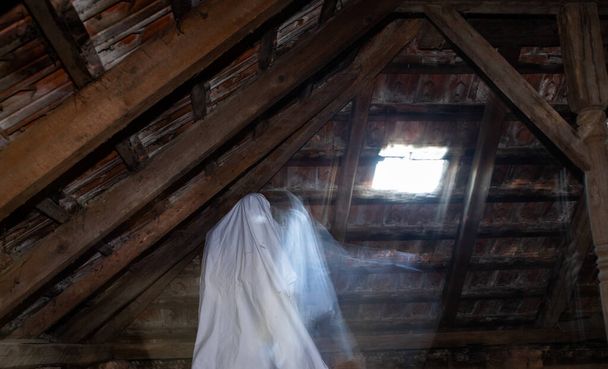 размытое изображение призрака на чердаке с привидениями на Хэллоуин - Фото, изображение