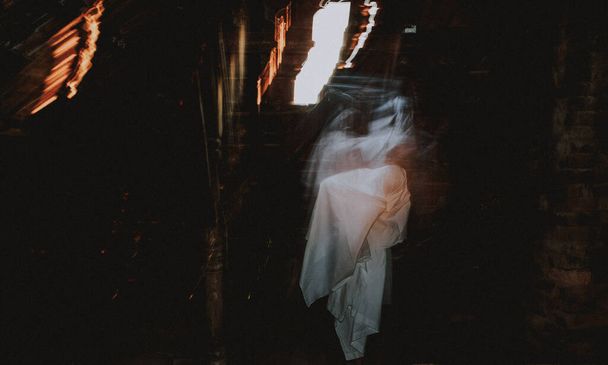 blurred image of ghost in the attic haunted house for Halloween - Photo, Image