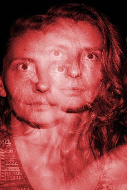 woman portrait double exposure hallucinations - Фото, изображение