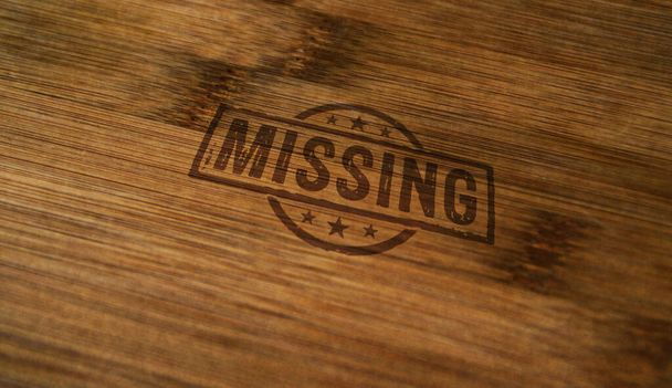 Missing stamp printed on wooden box. Disappeared warning concept. - Fotografie, Obrázek
