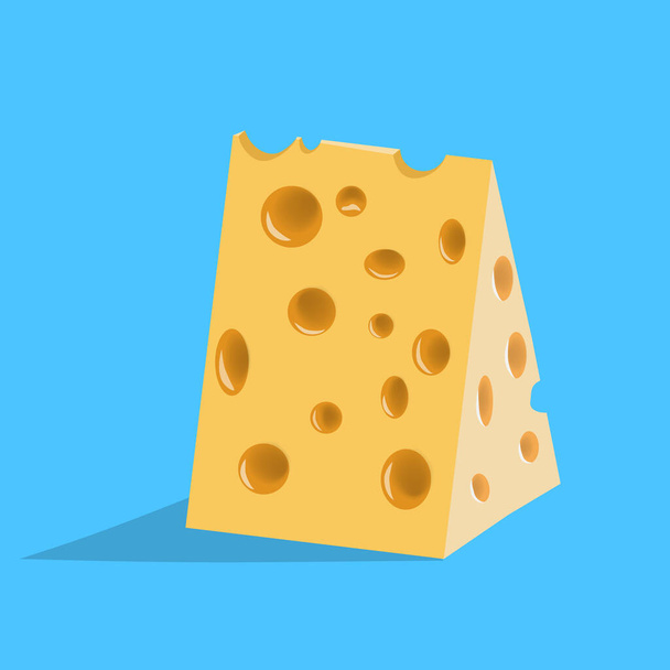 Piece of cheese with holes on a blue background. Vector illustration. - Vektori, kuva