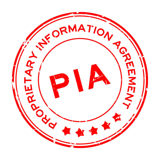 Grunge red PIA (абревіатура від Proprietary Information Agreement) - марка круглої гуми на білому тлі. - Вектор, зображення